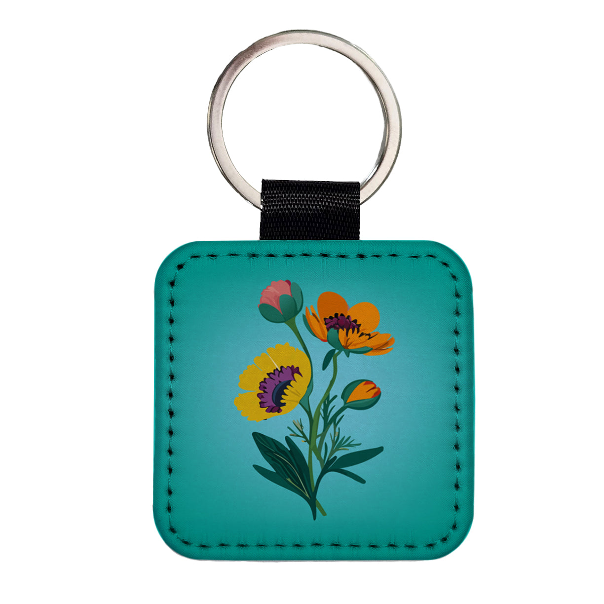 Wildflowers Wild Flowers Spring Nature Square Faux Leather Keychain