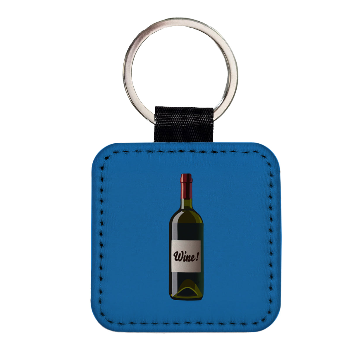 Wine Bottle Square Faux Leather Keychain