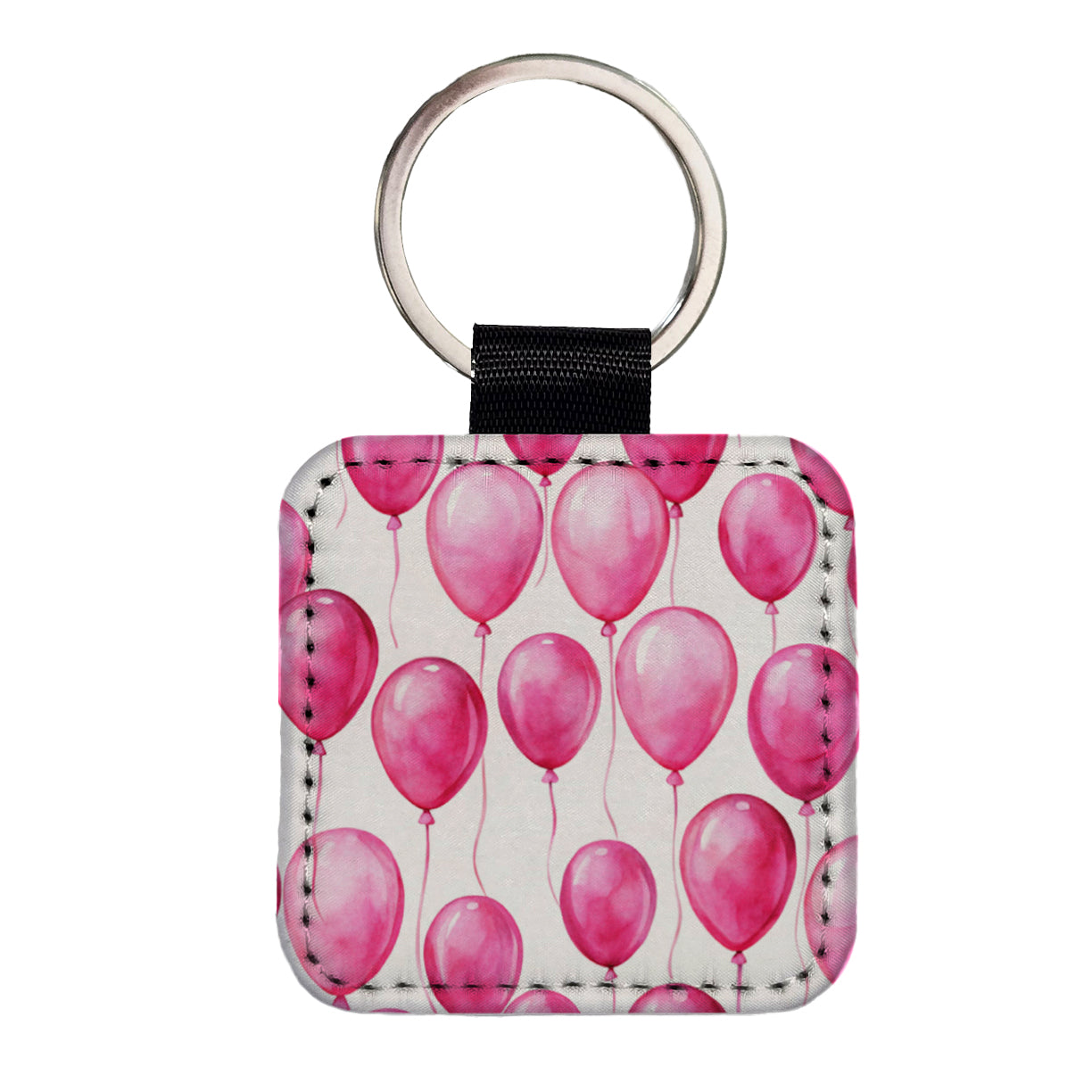 Bright Pink Balloons Watercolor Birthday Square Faux Leather Keychain