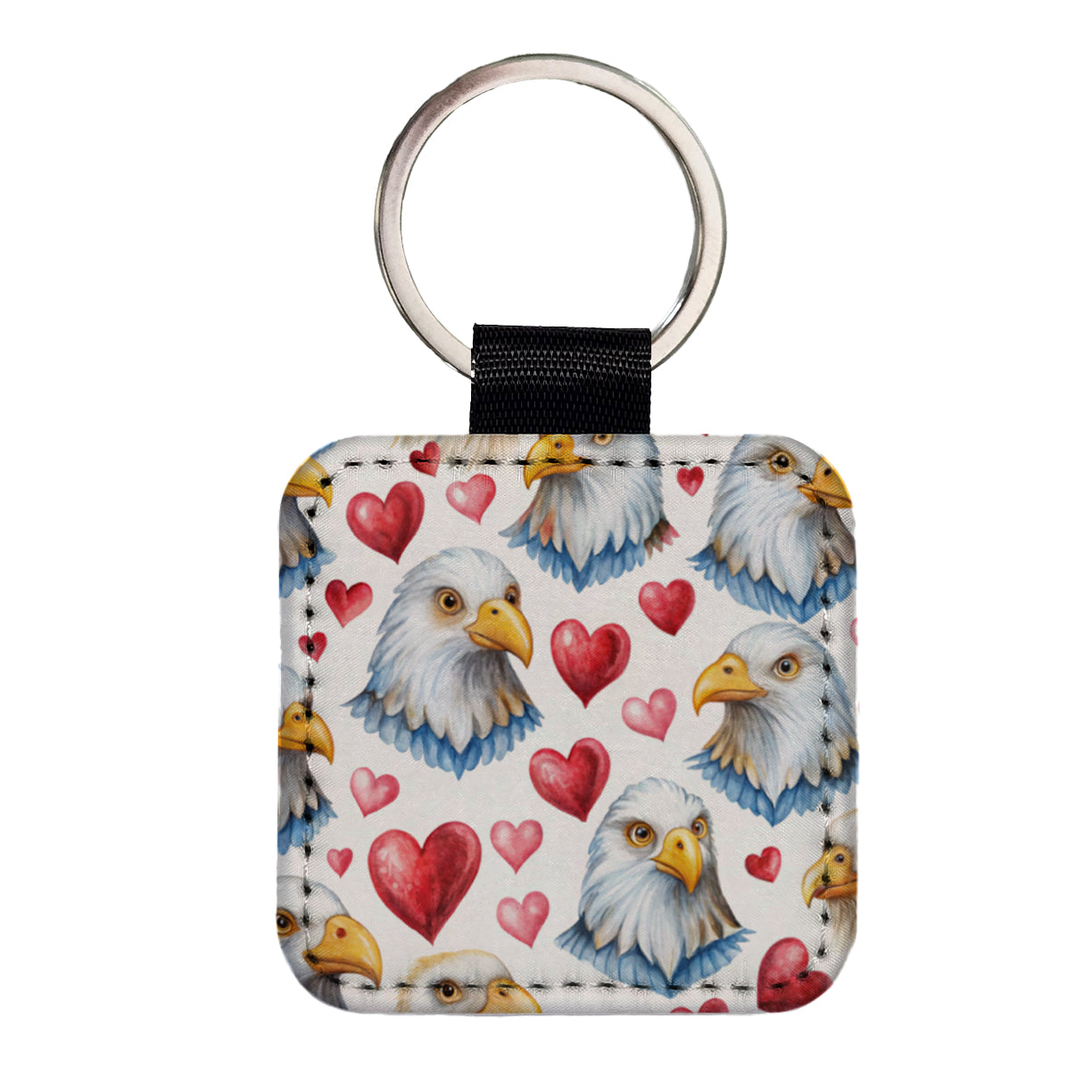 Cute Bald Eagles Hearts Watercolor Square Faux Leather Keychain