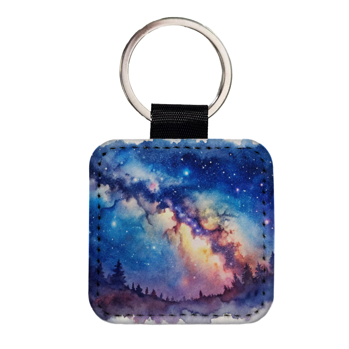 Milky Way Space Watercolor Design Stars Beautiful Square Faux Leather Keychain