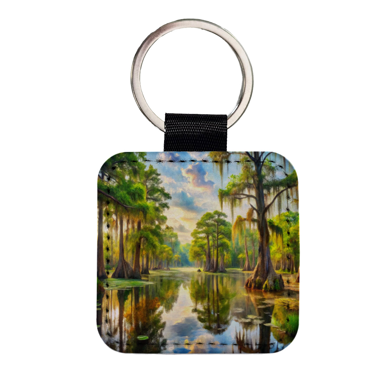 Beautiful Swamp Everglades Watercolor Square Faux Leather Keychain