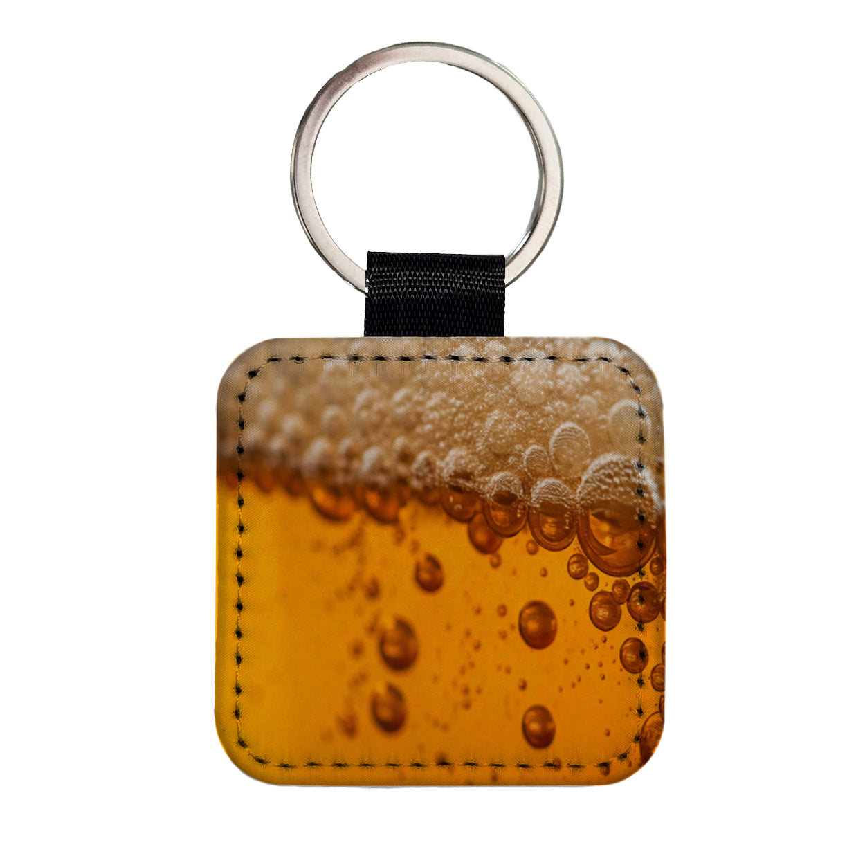 Beer Lager Closeup Foam On Top Funny Square Faux Leather Keychain