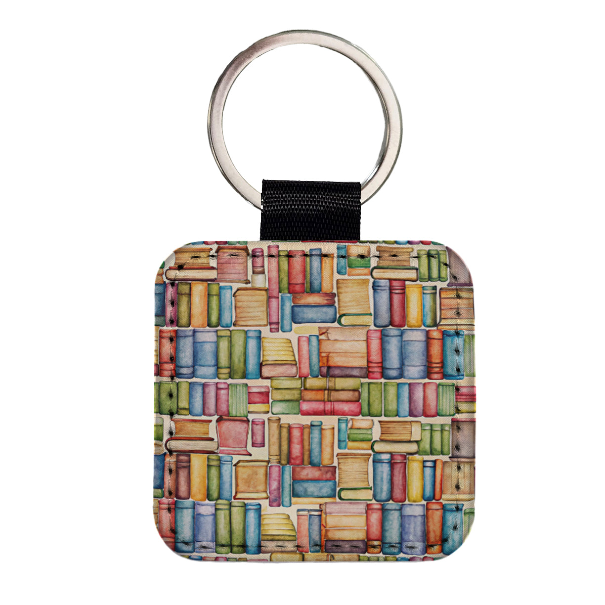 Books Library Reader Reading Square Faux Leather Keychain