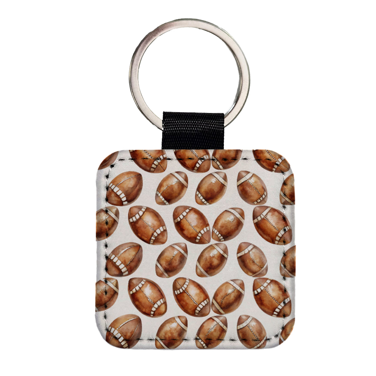 Bunch Of Brown Footballs Square Faux Leather Keychain