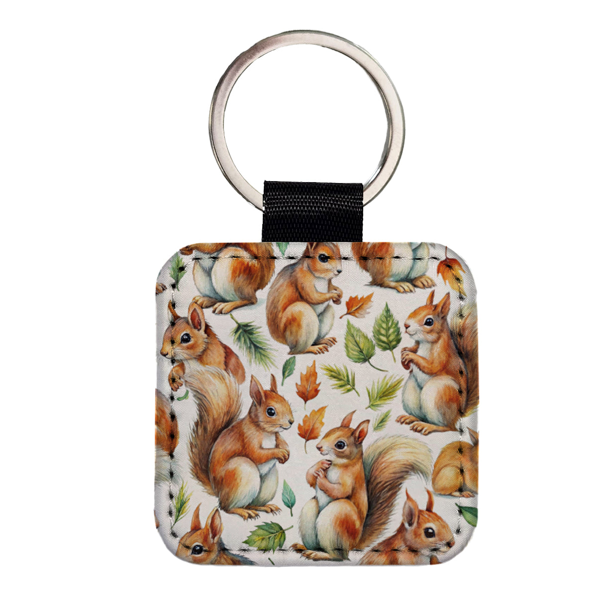 Bunch Of Squirrels Square Faux Leather Keychain
