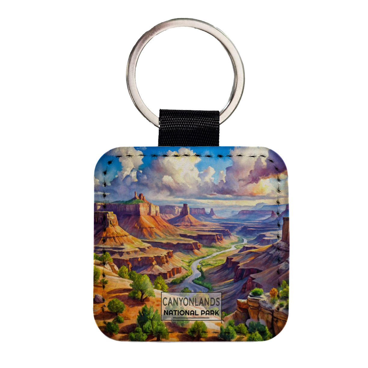 Canyonlands National Park Utah Watercolor Square Faux Leather Keychain