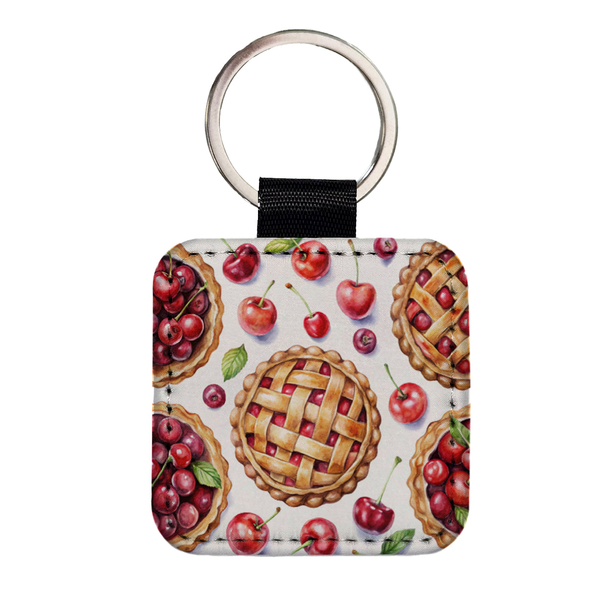 Cherry Pies Bursting Square Faux Leather Keychain