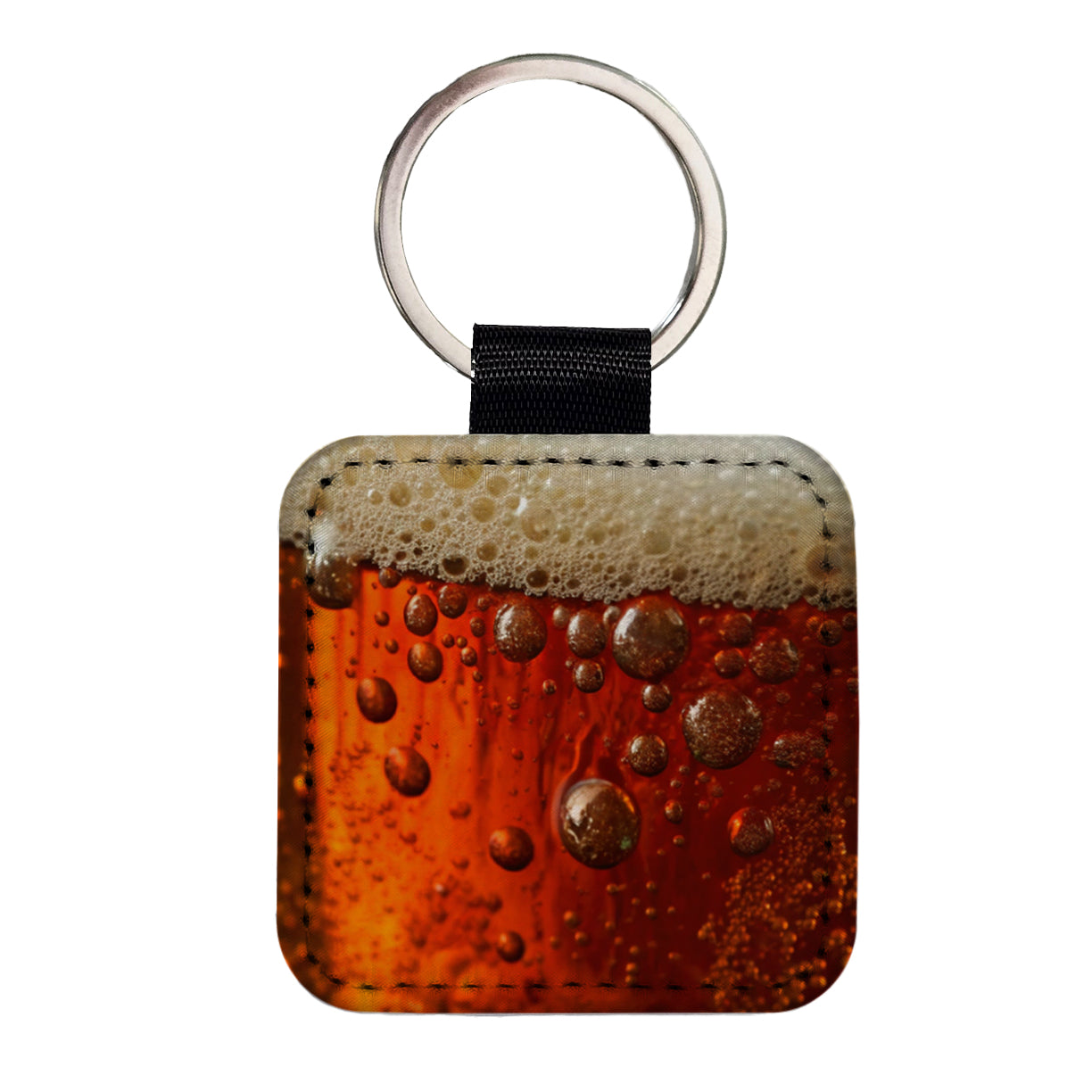 Dark Beer Closeup Foam Top Funny Square Faux Leather Keychain