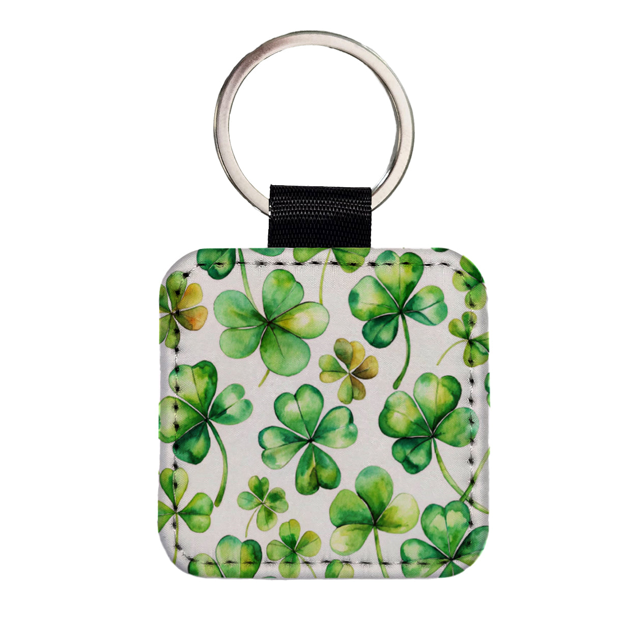 Four Leaf Clovers Ireland St. Patrick's Day Square Faux Leather Keychain