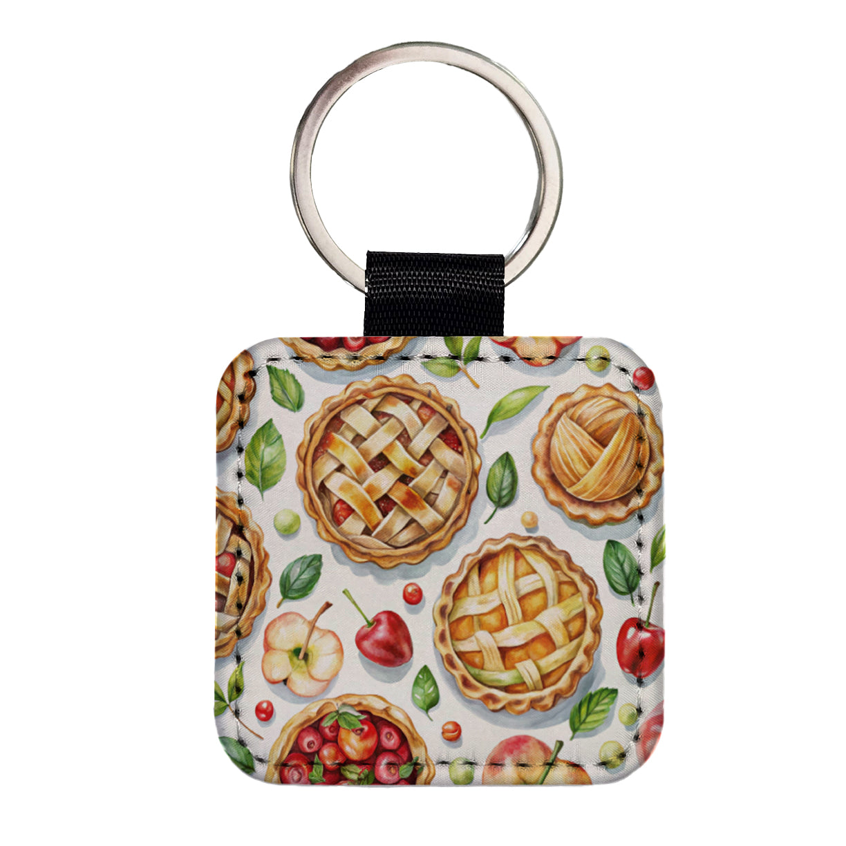 Fruit Pies Apple Cherry Square Faux Leather Keychain
