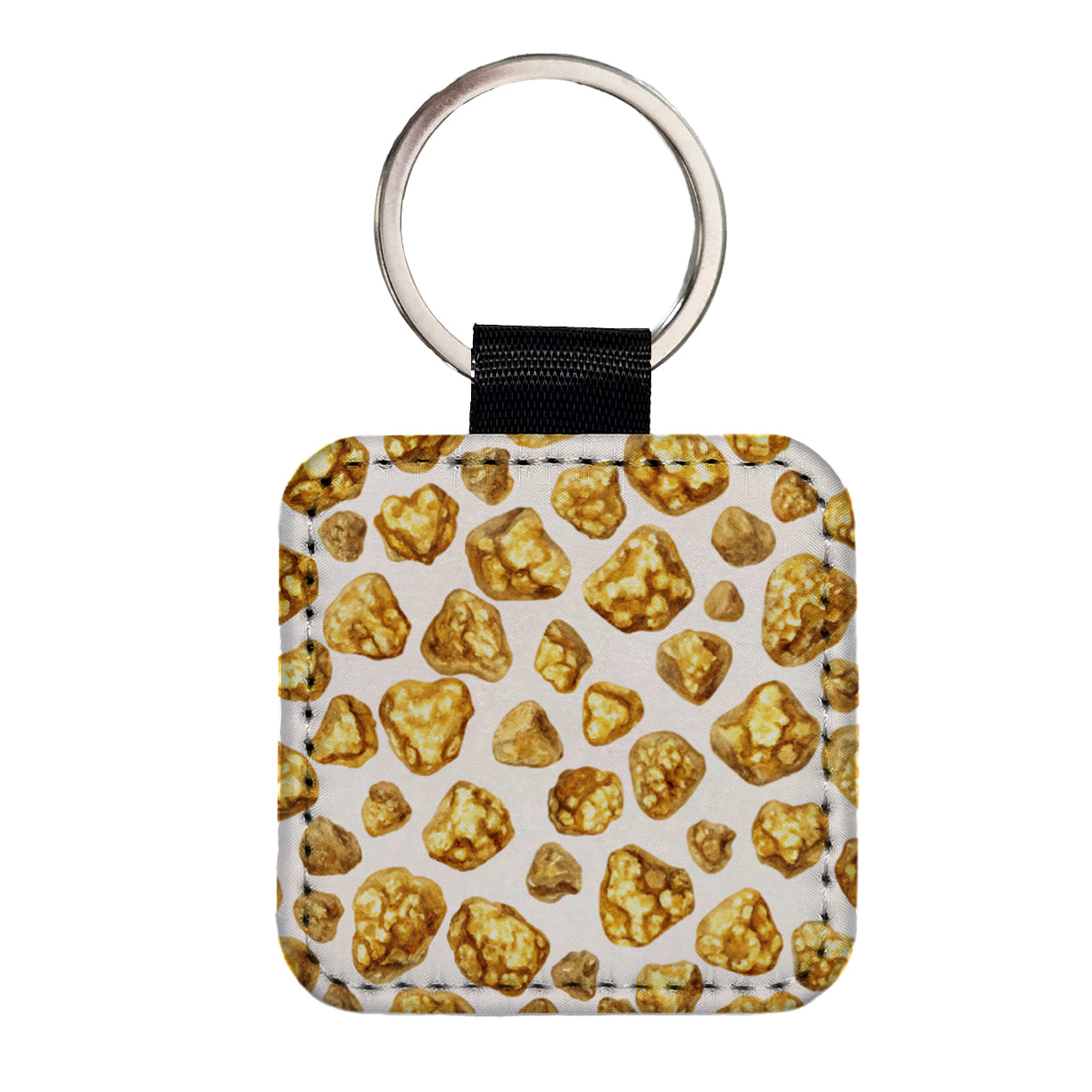 Gold Nuggets Pattern Watercolor Square Faux Leather Keychain