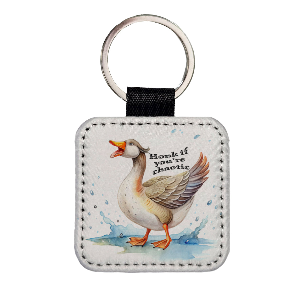 Honk If You're Chaotic Honking Goose Funny Square Faux Leather Keychain