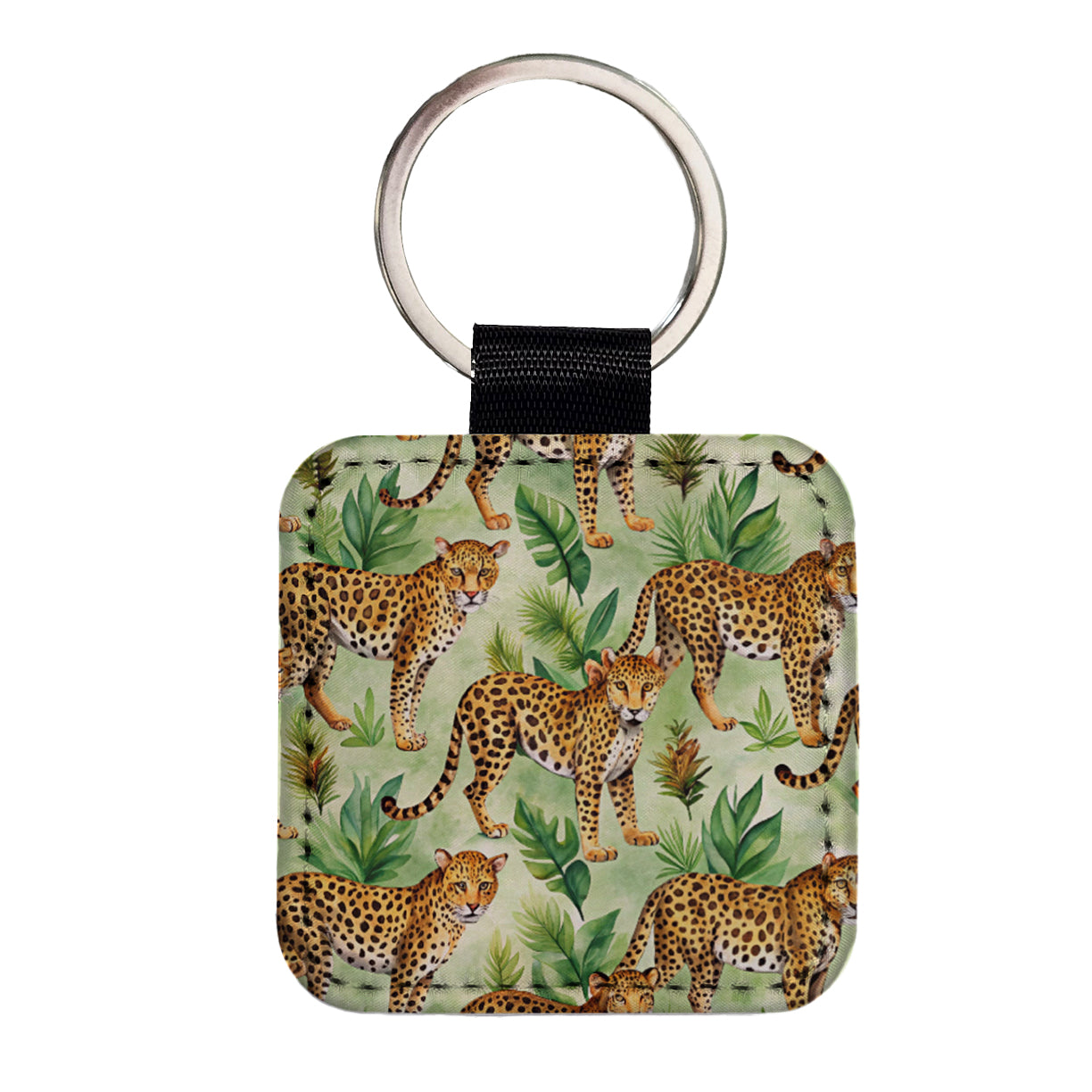 Lots Of Leopards Square Faux Leather Keychain