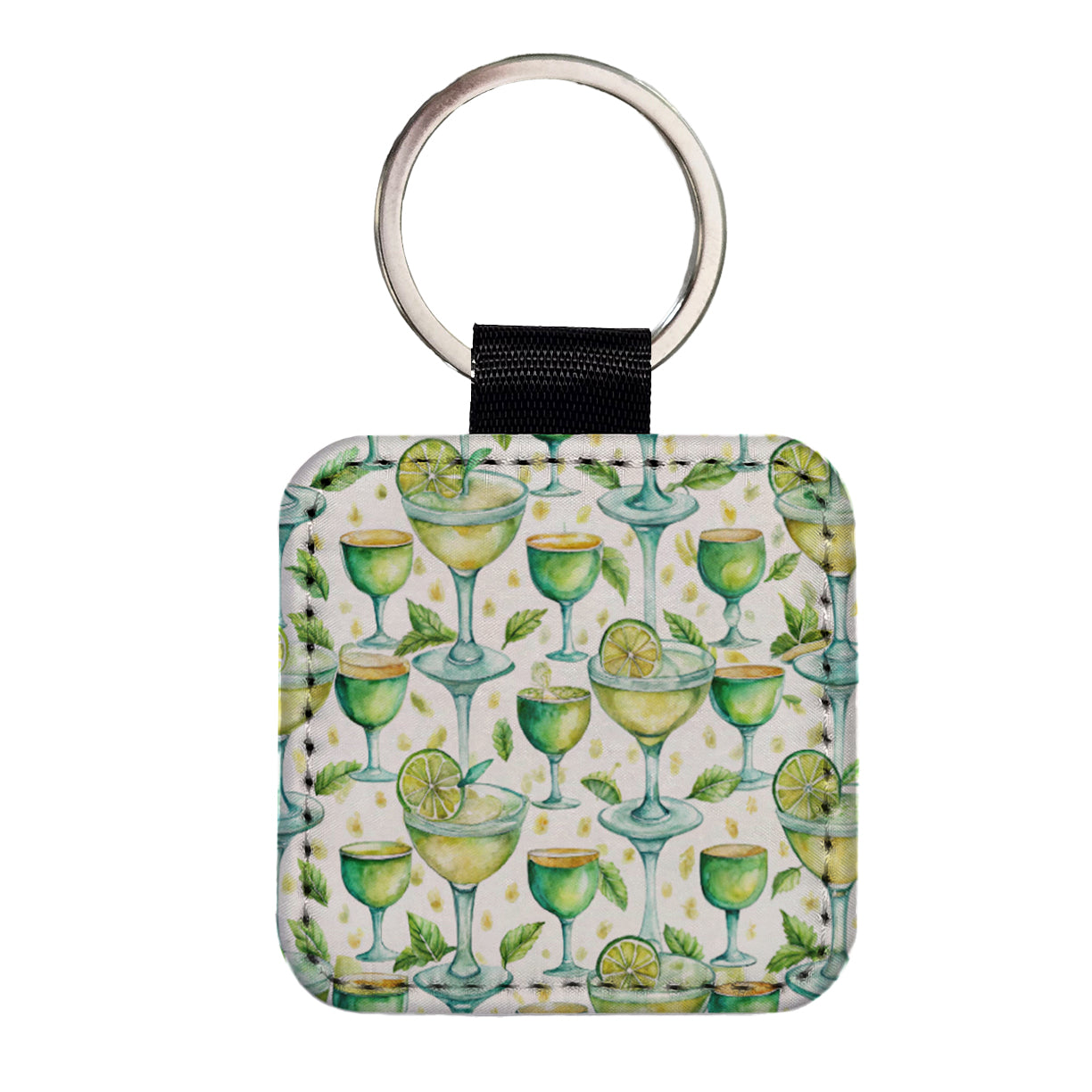 Lots Of Margaritas Alcohol Watercolor Square Faux Leather Keychain