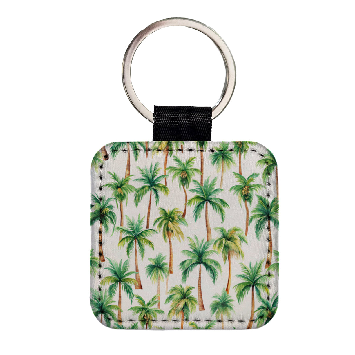 Palm Trees Pattern Watercolor Square Faux Leather Keychain