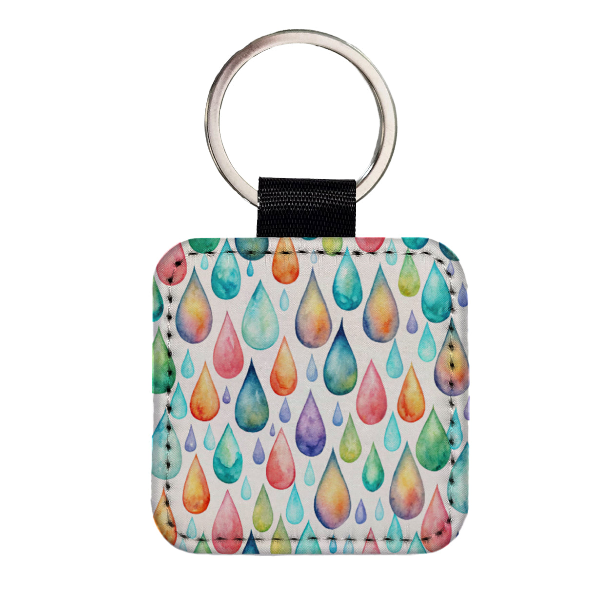 Water Droplets Colorful Watercolor Square Faux Leather Keychain