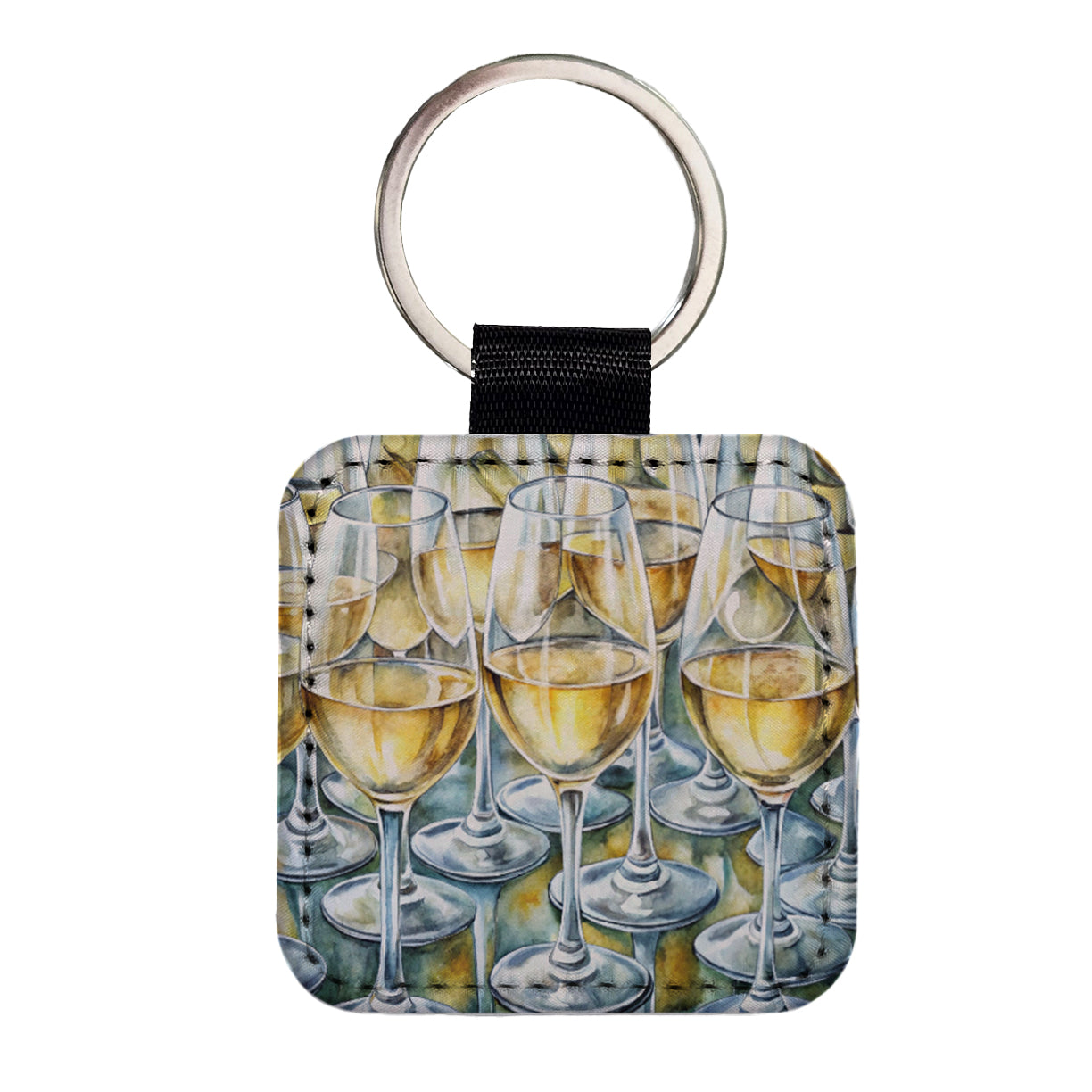 White Wine Glasses Chardonnay Square Faux Leather Keychain