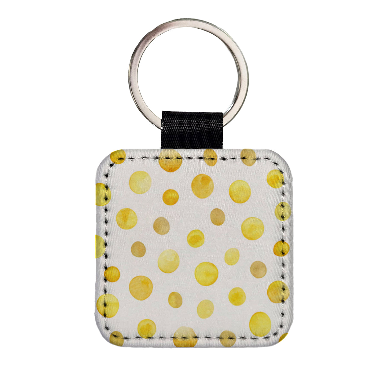 Yellow Polka Dots Fun White Background Square Faux Leather Keychain
