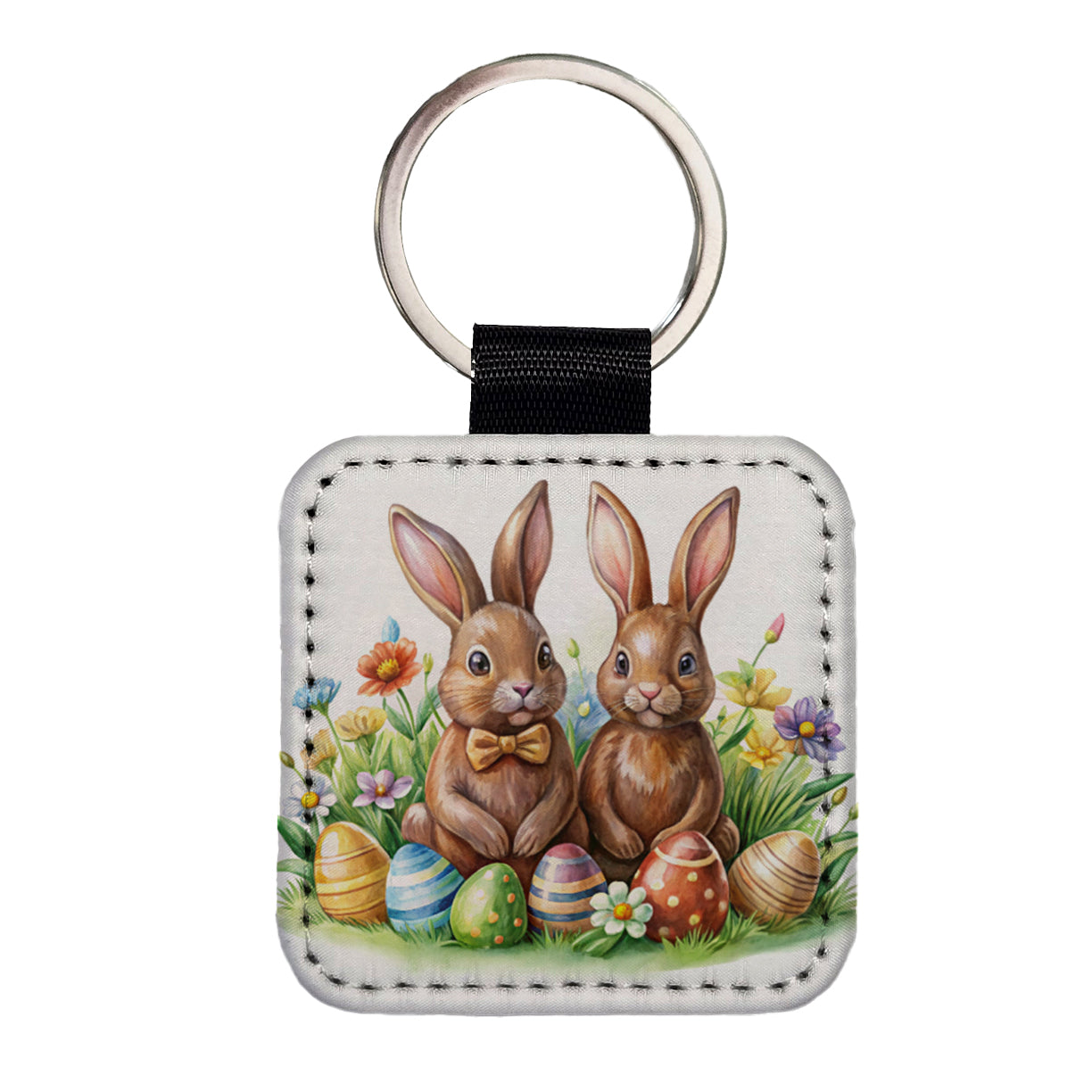 Chocolate Easter Bunnies Rabbits Cute Square Faux Leather Keychain