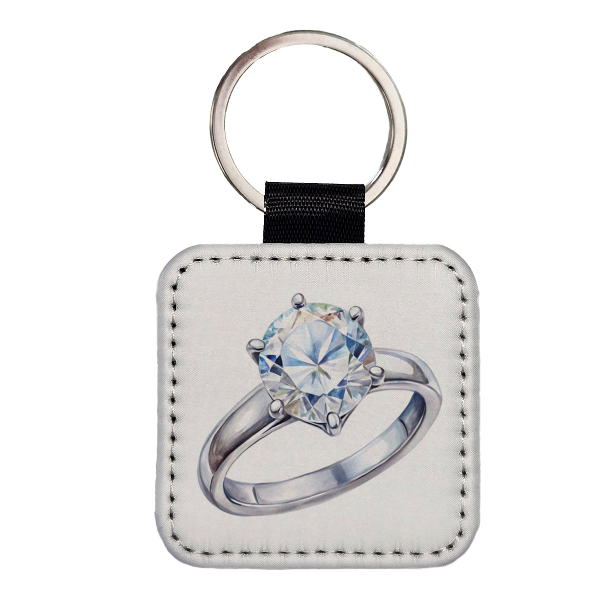 Diamond Ring Engagement Engaged Wedding Proposal Square Faux Leather Keychain