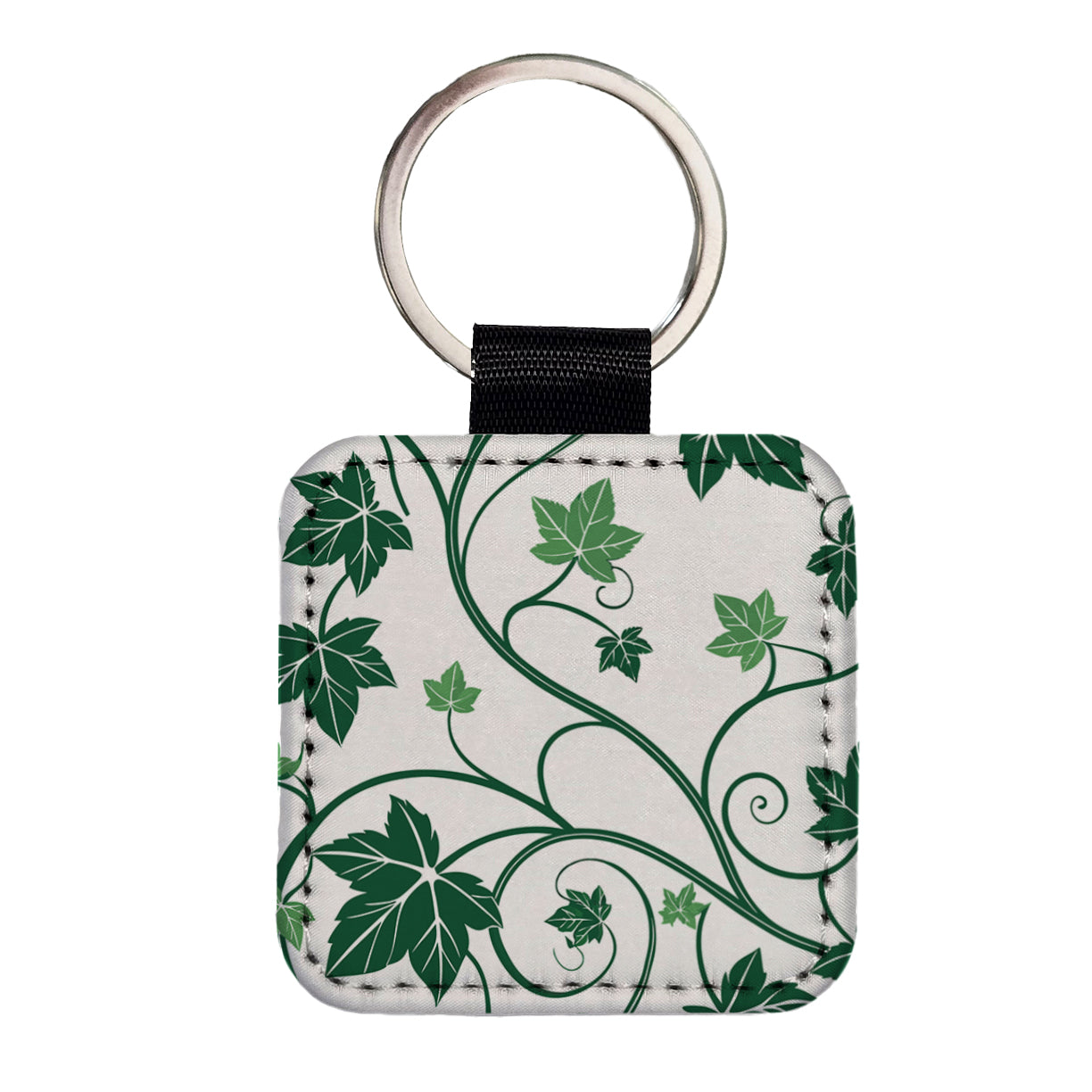 Green Ivy Vines Square Faux Leather Keychain