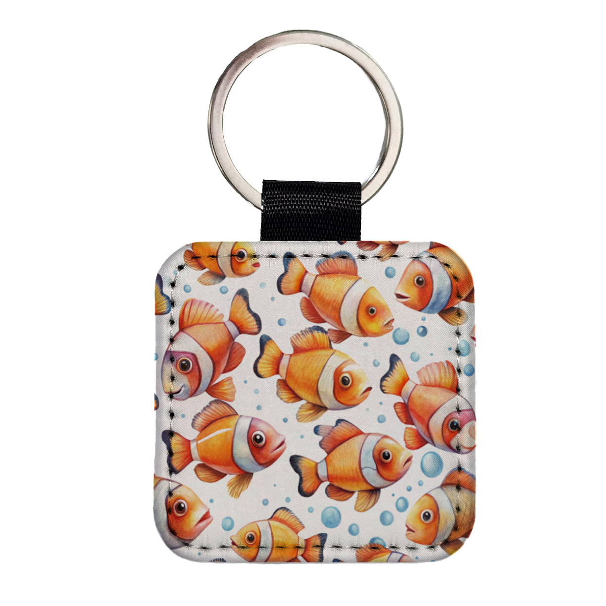 Lots Of Sweet Clownfish Square Faux Leather Keychain