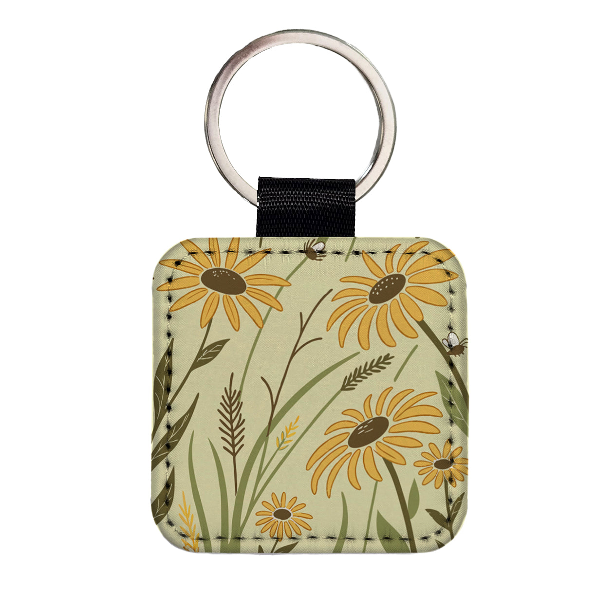 Lovely Sunflowers Square Faux Leather Keychain