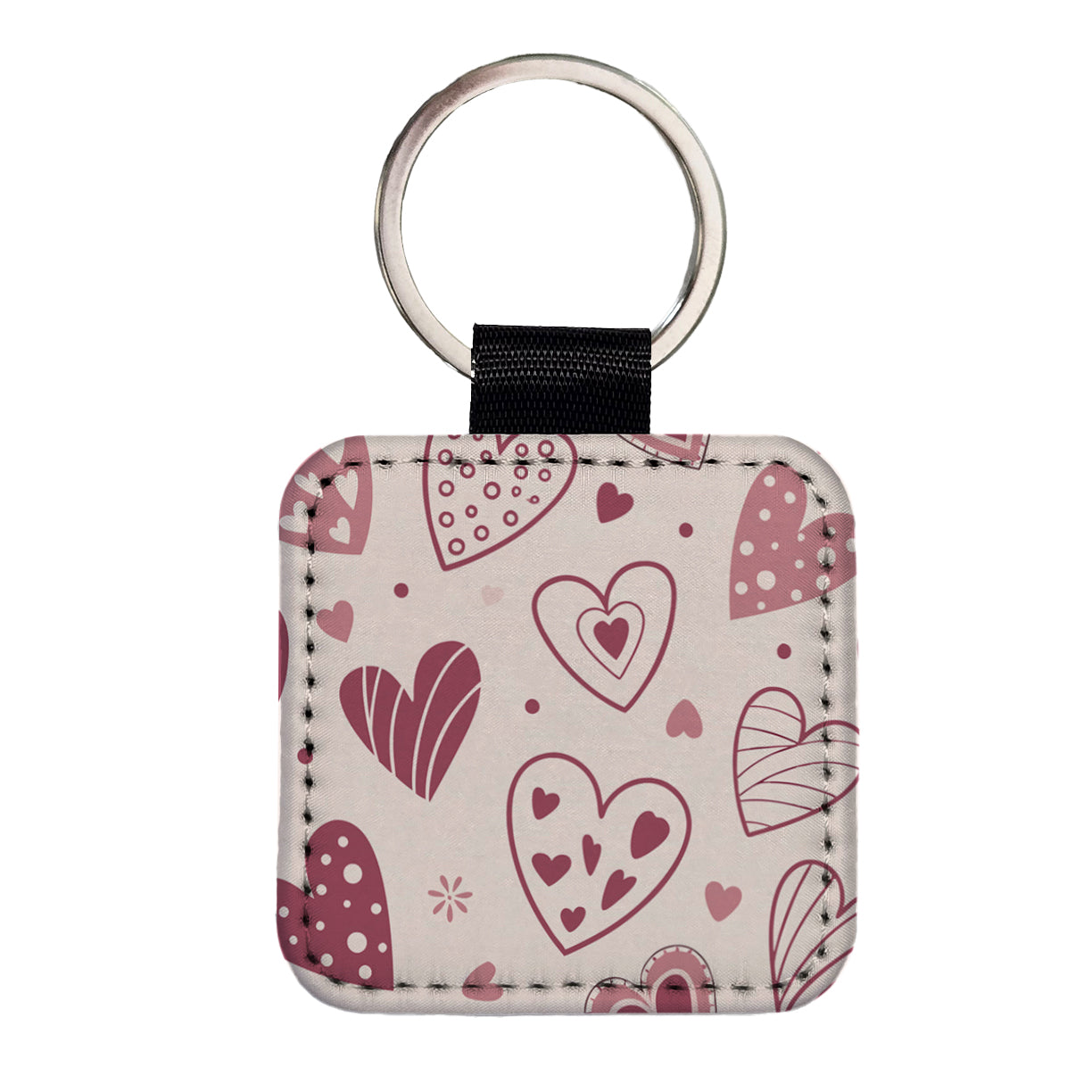 Scattered Hearts Love Valentine's Day Square Faux Leather Keychain