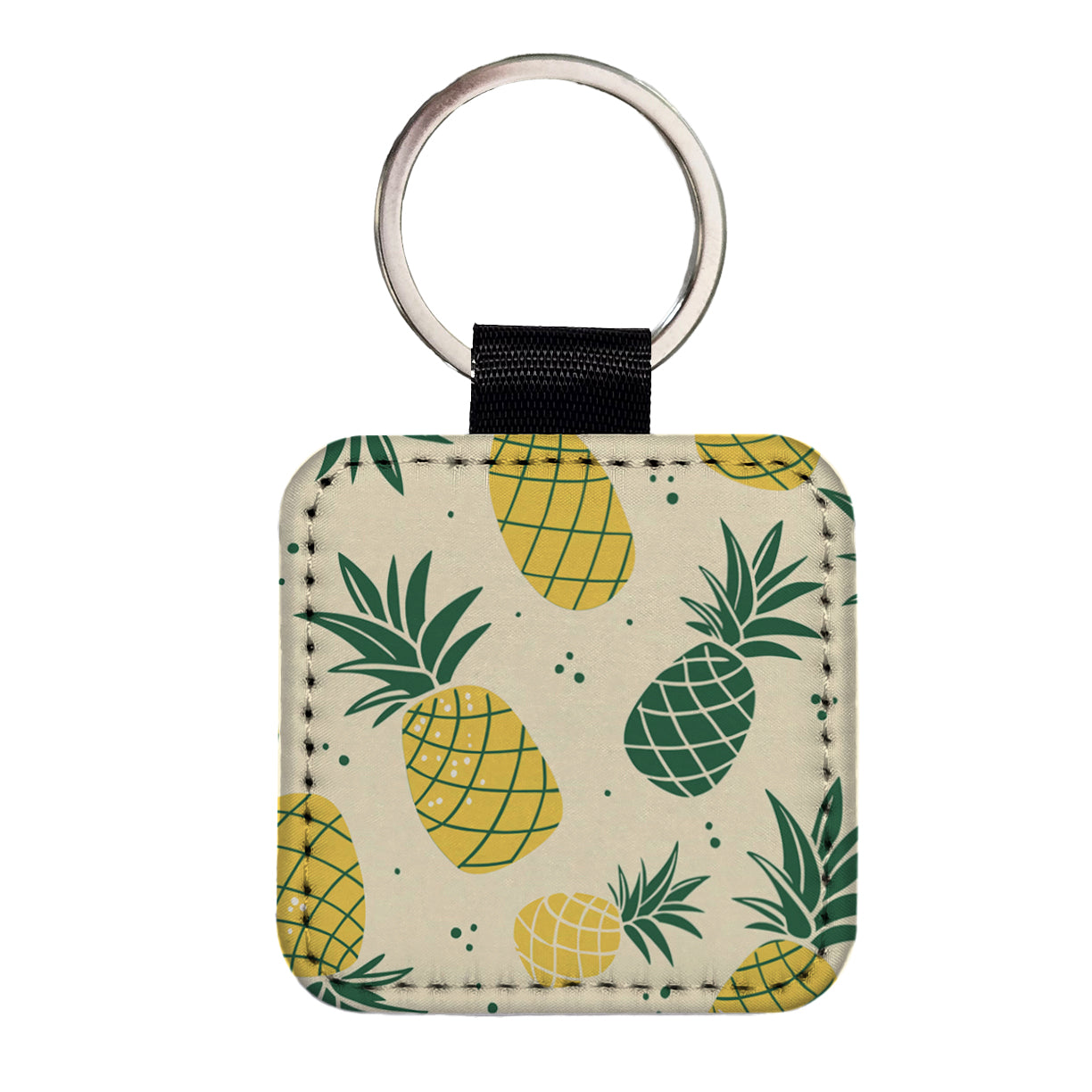 Scattered Tropical Pineapples Square Faux Leather Keychain