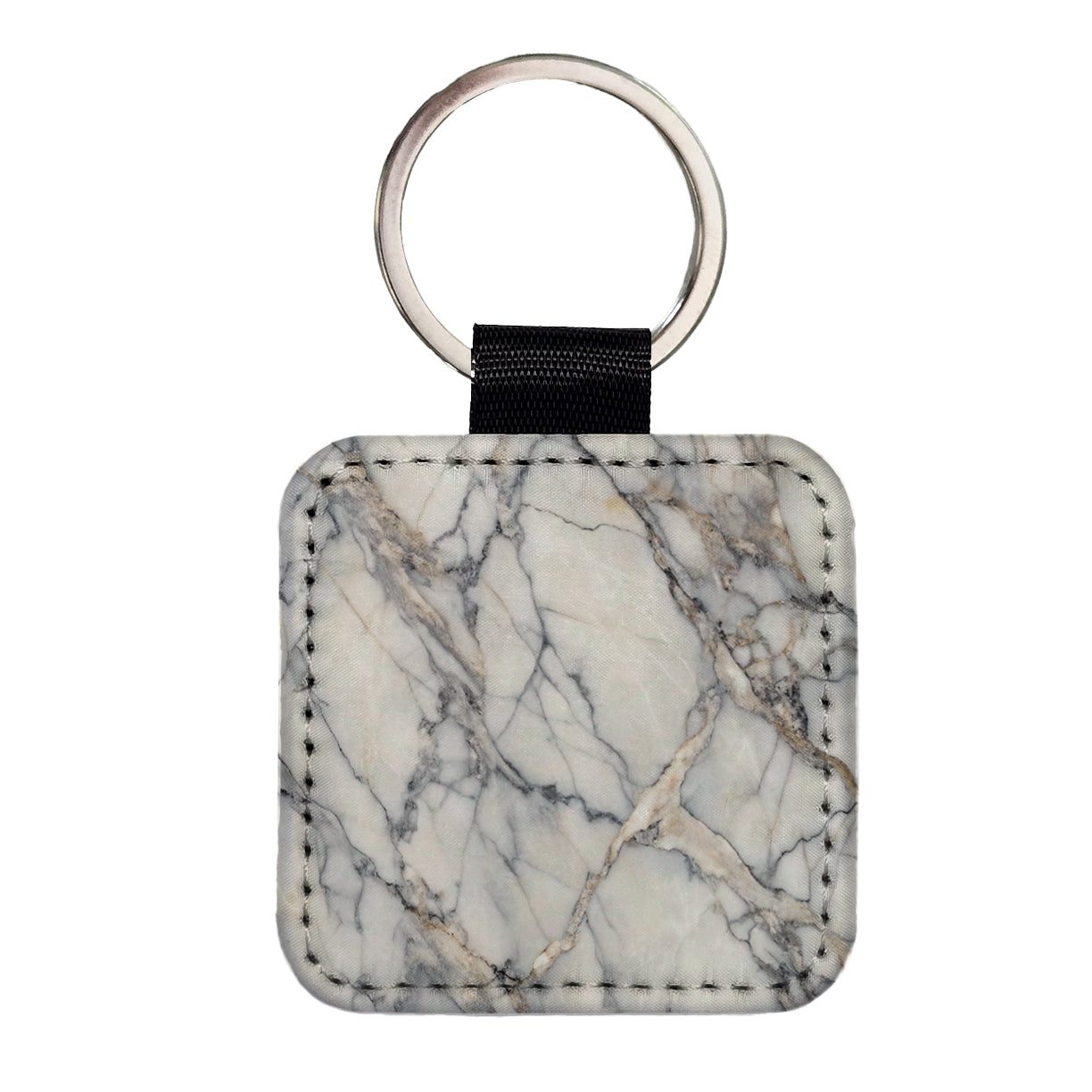 Sleek Faux Marble Square Faux Leather Keychain