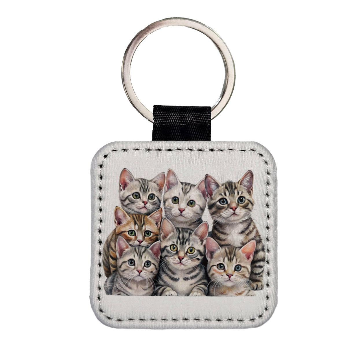 Sweet American Shorthair Cats Square Faux Leather Keychain