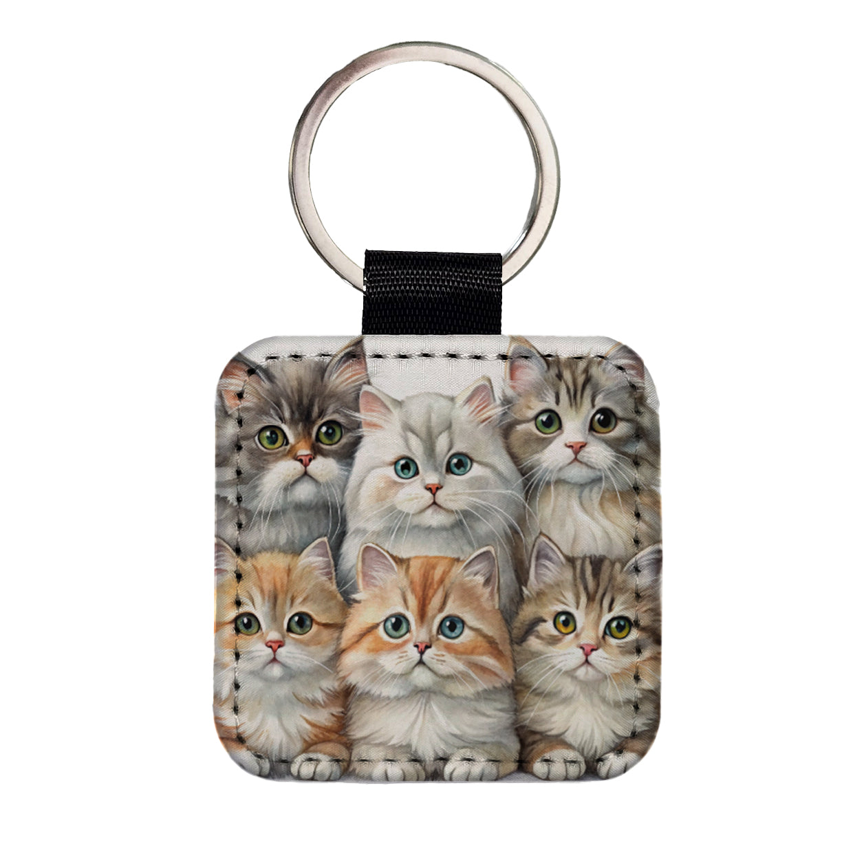 Sweet British Longhair Cats Square Faux Leather Keychain