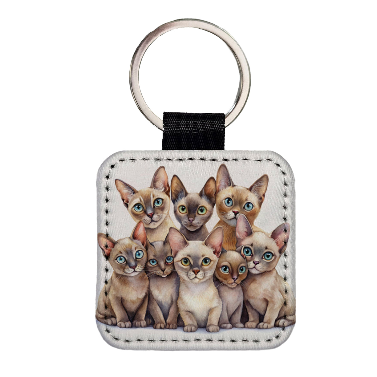 Sweet Burmese Cats Square Faux Leather Keychain
