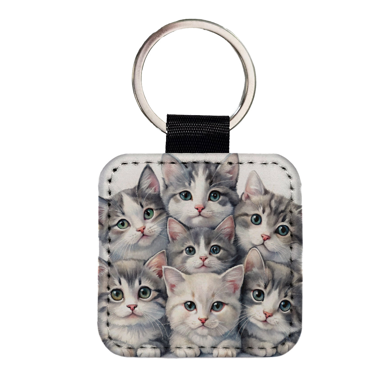 Sweet Gray And White Cats Square Faux Leather Keychain