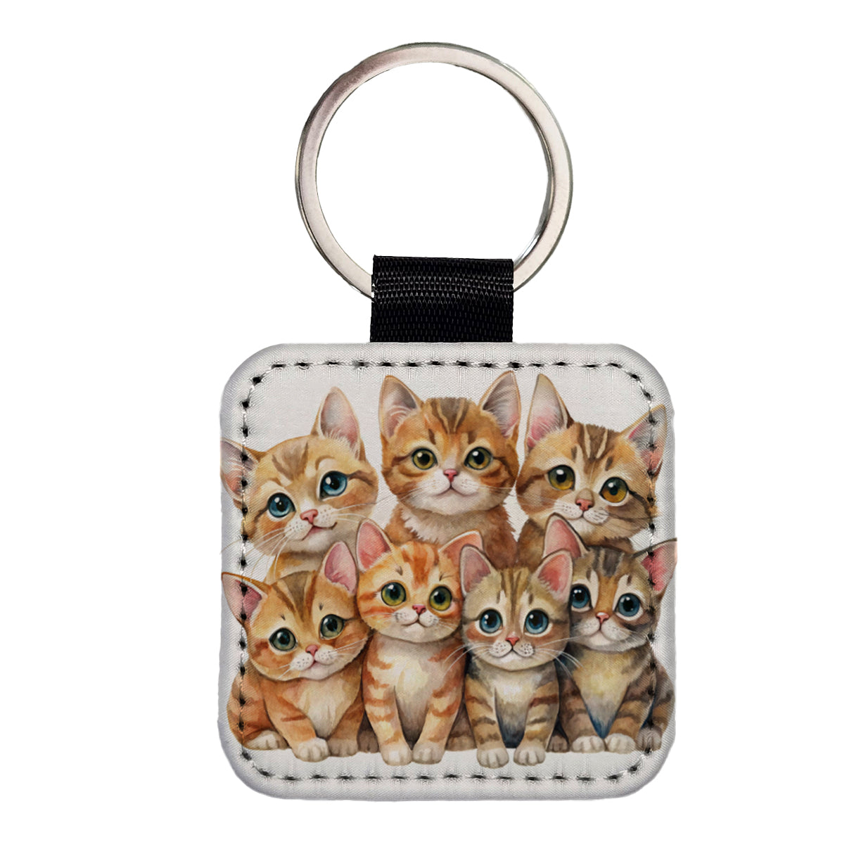 Sweet Havana Brown Cats Square Faux Leather Keychain