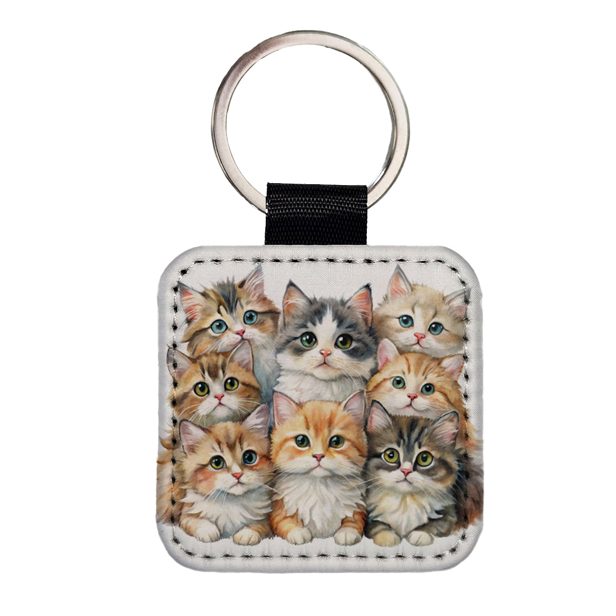 Sweet Ragamuffin Cats Square Faux Leather Keychain