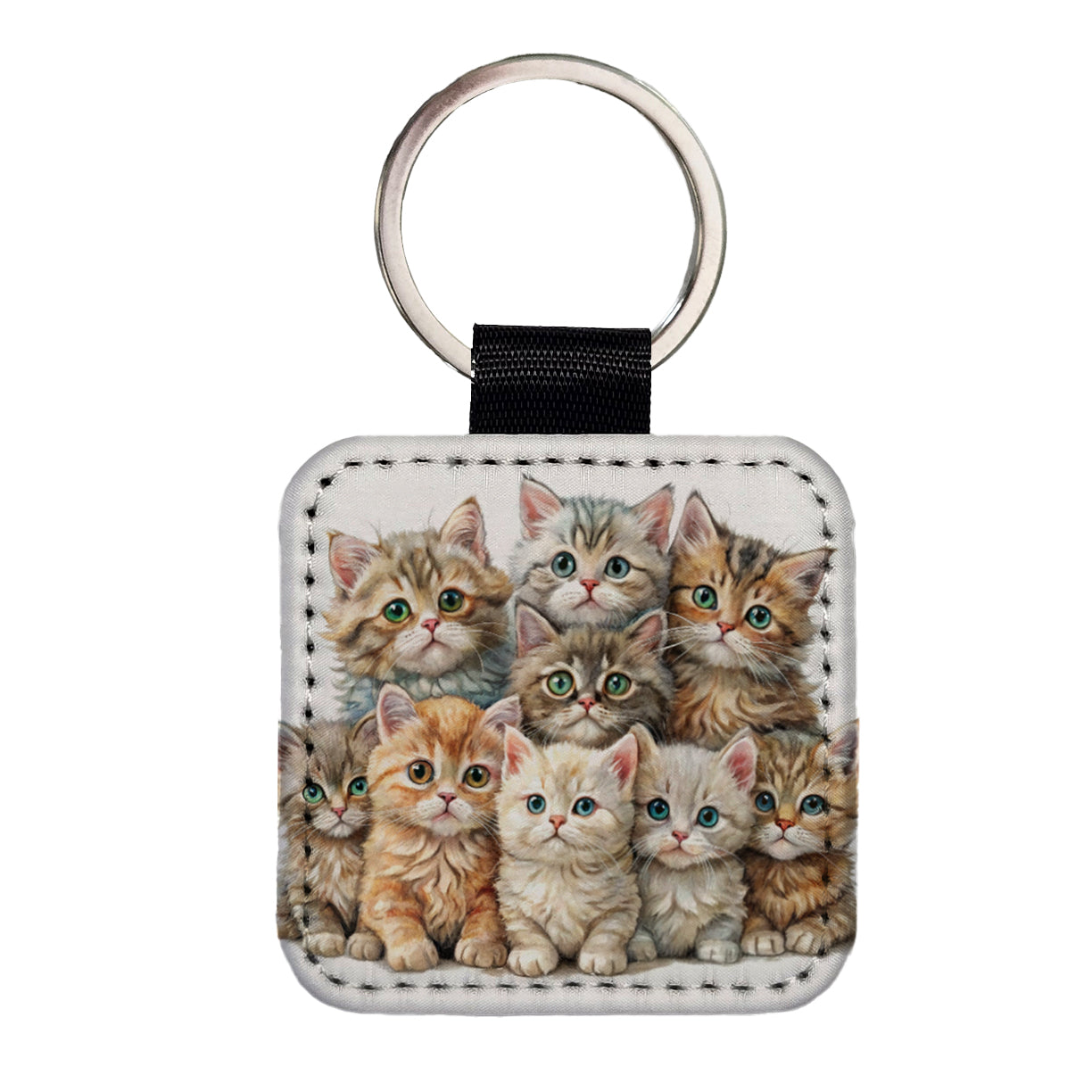 Sweet Selkirk Rex Cats Square Faux Leather Keychain