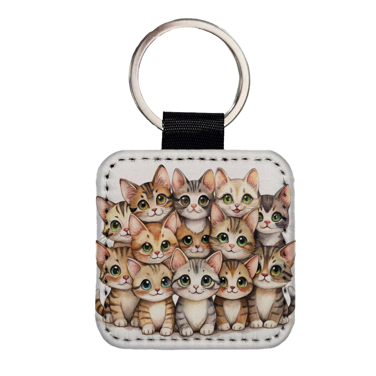 Sweet Sokoke Cats Square Faux Leather Keychain