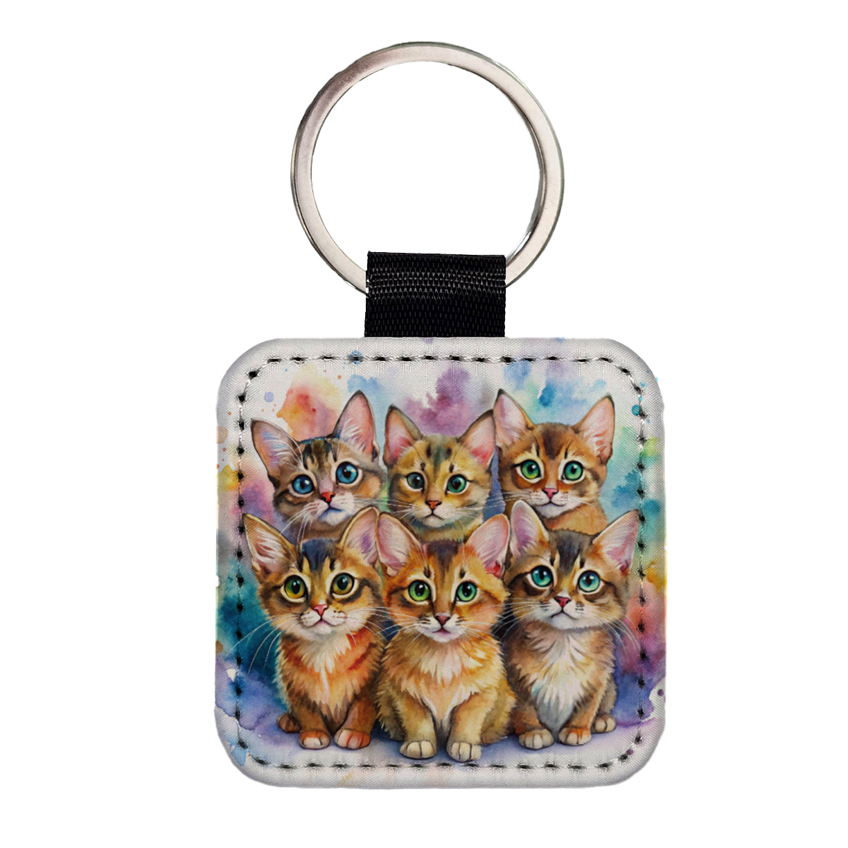 Sweet Somali Cats Square Faux Leather Keychain