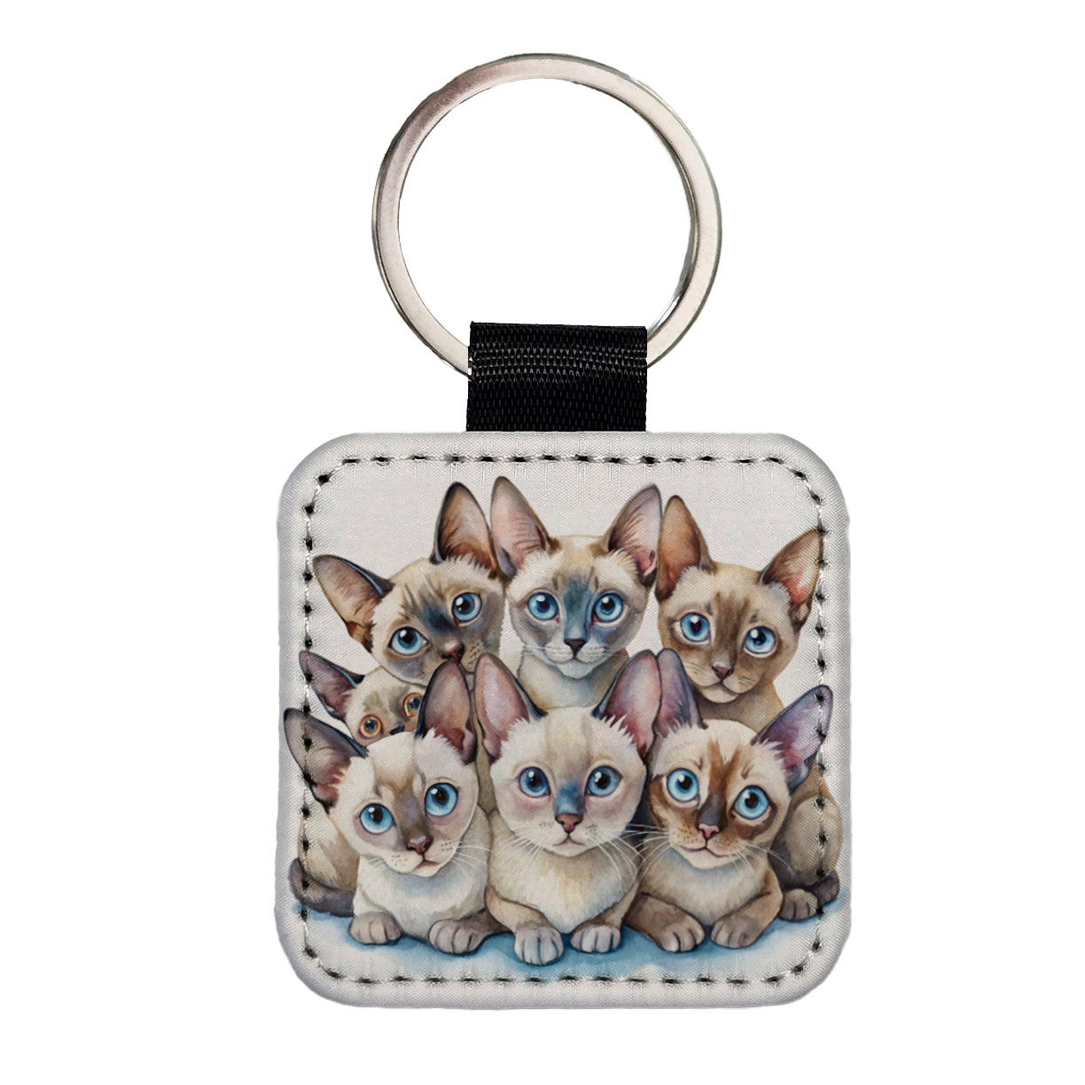 Sweet Tonkinese Cats Square Faux Leather Keychain