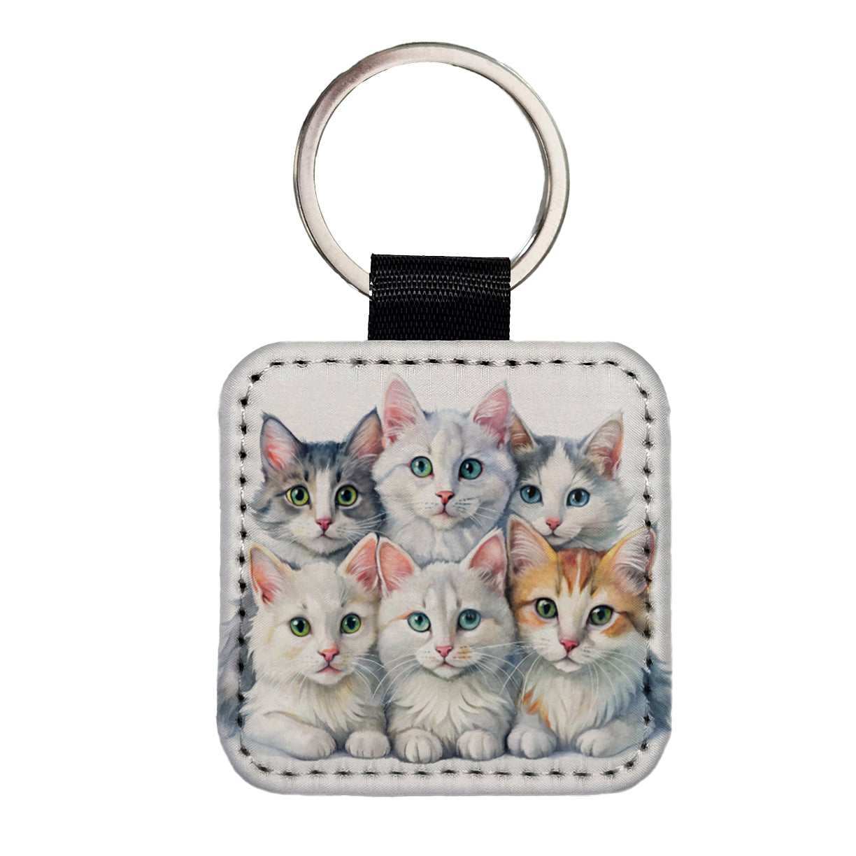 Sweet Turkish Angora Cats Square Faux Leather Keychain