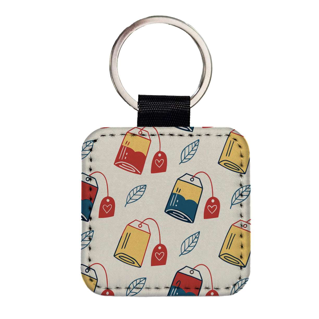 Tea Bags Fun Scattered Square Faux Leather Keychain