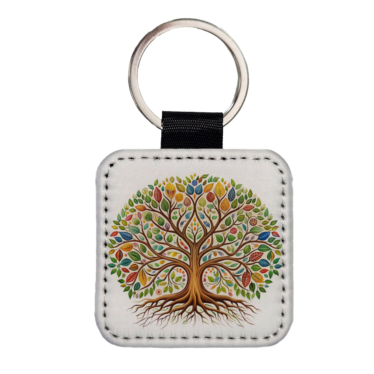 Tree Of Life Design With Multi-color Leaves Square Faux Leather Keychain