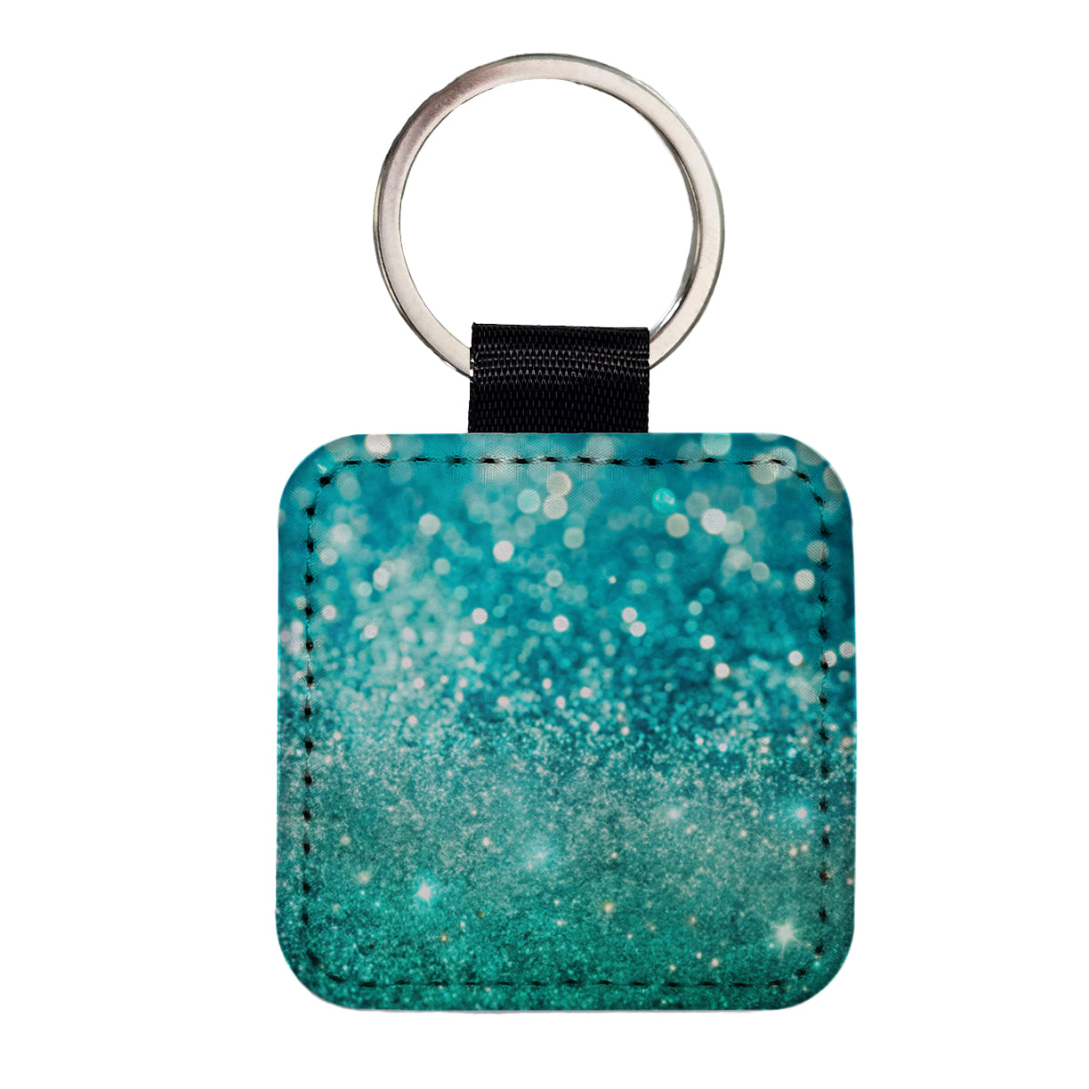 Turquoise Faux Glitter Square Faux Leather Keychain