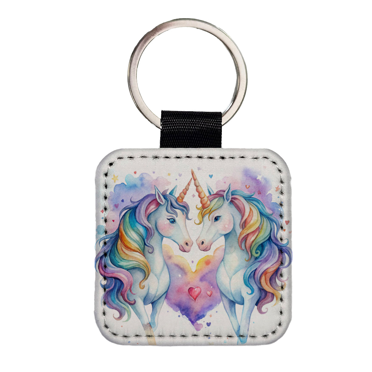 Unicorns In Love Valentine's Day Square Faux Leather Keychain