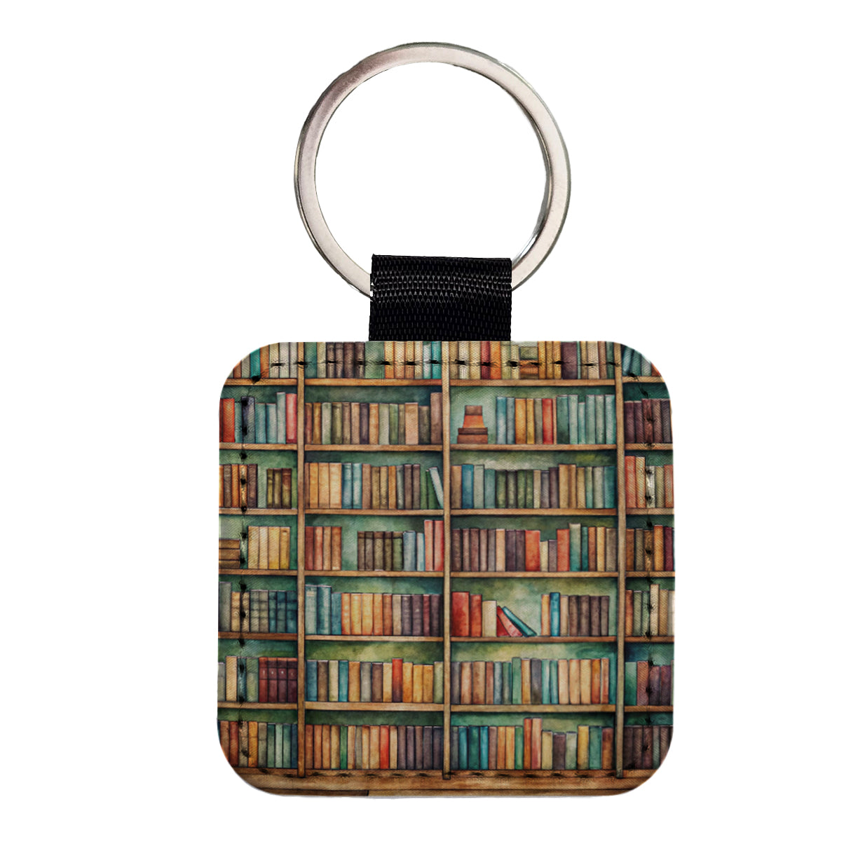 Bookshelves Library Reading Reader Books Square Faux Leather Keychain