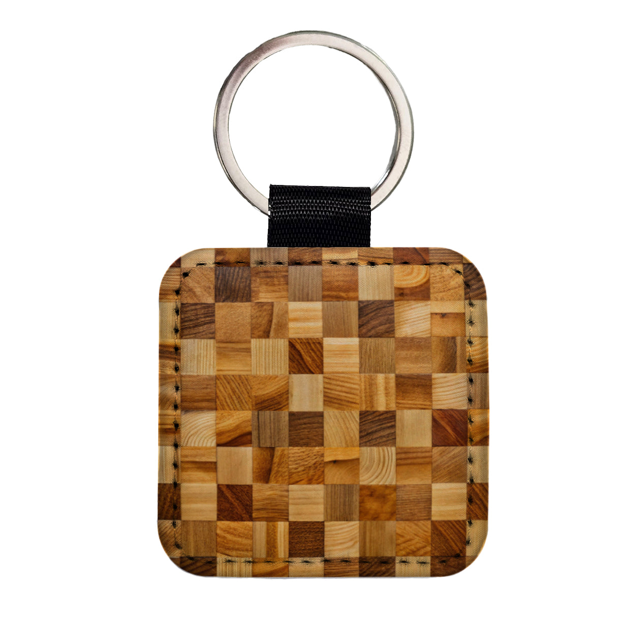 Butcher Block Square Faux Leather Keychain