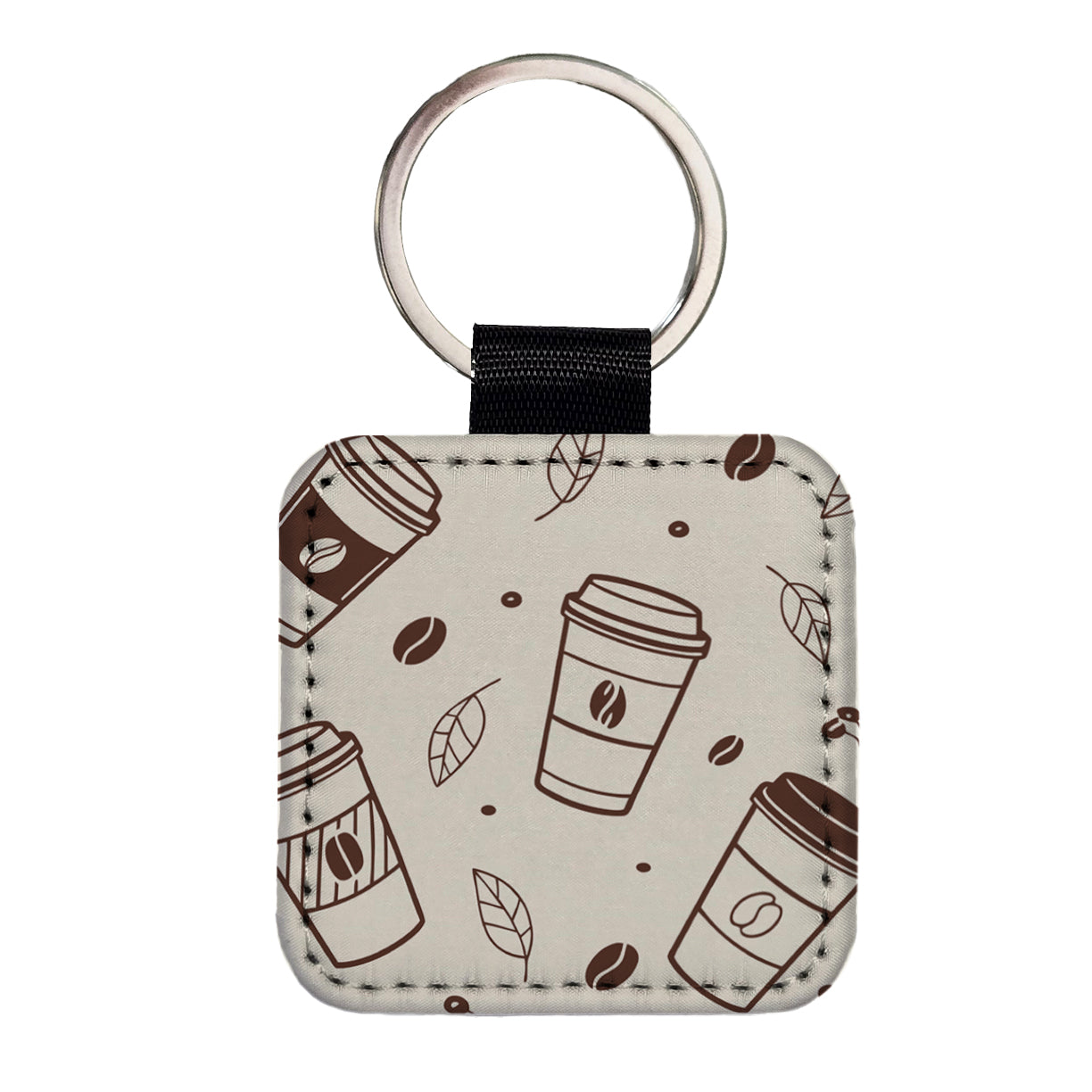 Coffee Cups Scattered Square Faux Leather Keychain