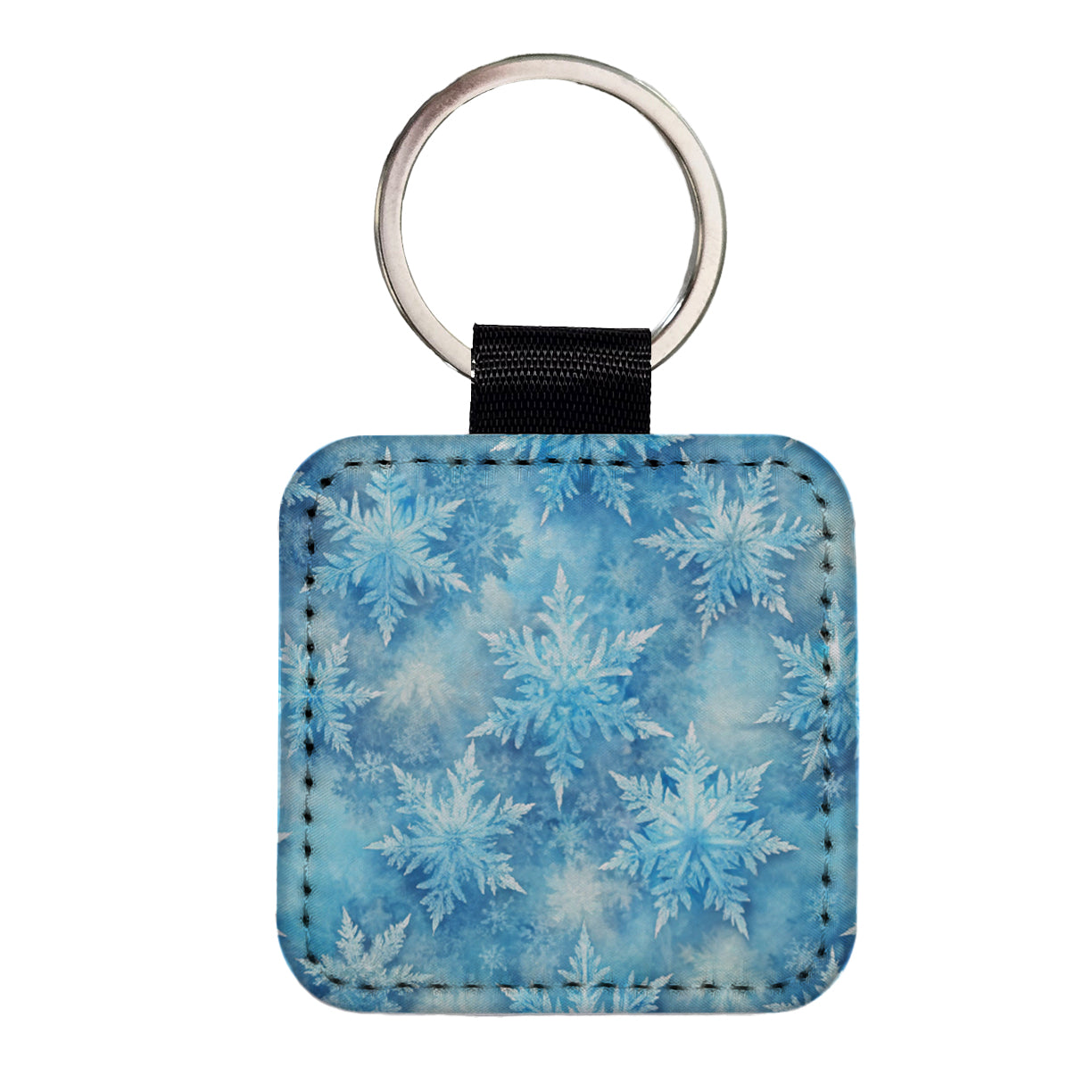 Ice Crystals Snowflakes Winter Beautiful Square Faux Leather Keychain